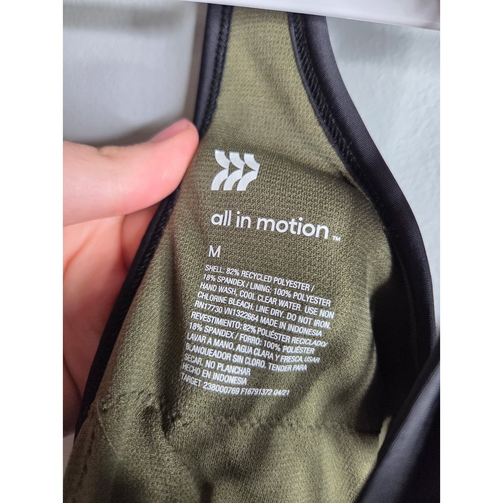 All in Motion Womens Olive Green Black Front Zip Strappy Racerback‎ Sports Bra M - Picture 3 of 5